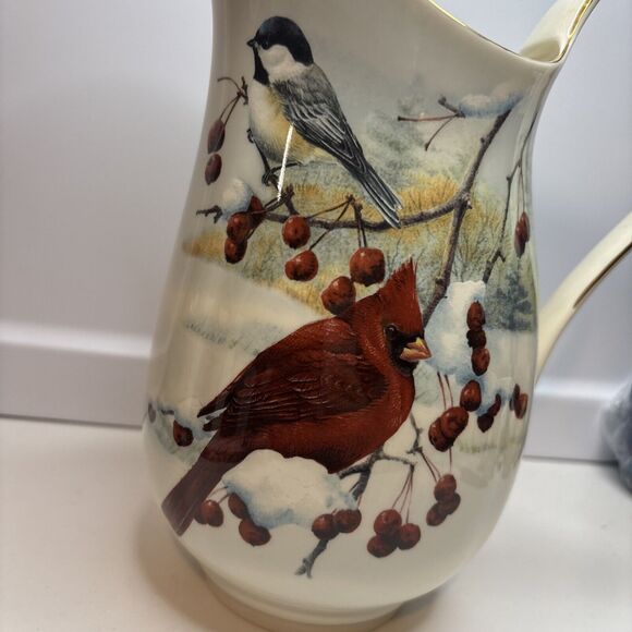 LENOX "Winter Greetings Scenic" Pitcher ~ Winter Birds Holiday Christmas ~ 64oz - Picture 2 of 10